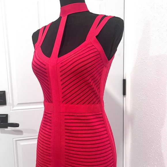 Guess Red Bodycon Midi Dress Mock Neck Sleeveless M - Picture 5 of 15